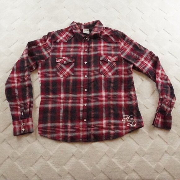 Harley-Davidson Red and Black Plaid Button Down Shirt - Picture 1 of 11